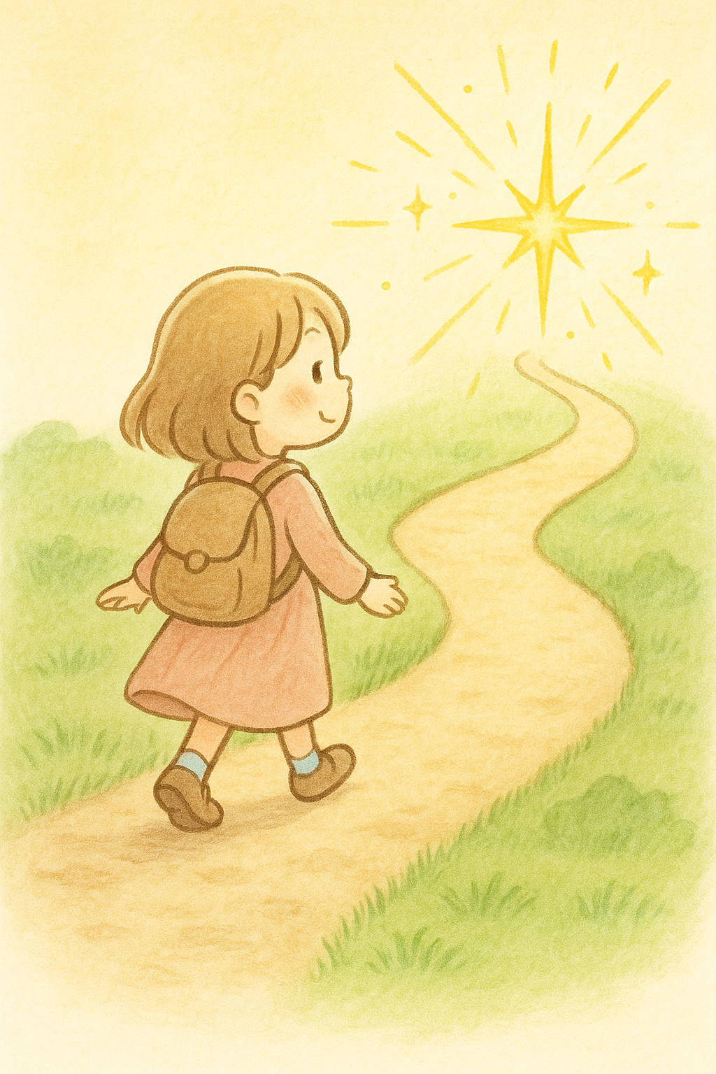 道の先の輝きへ歩く女の子